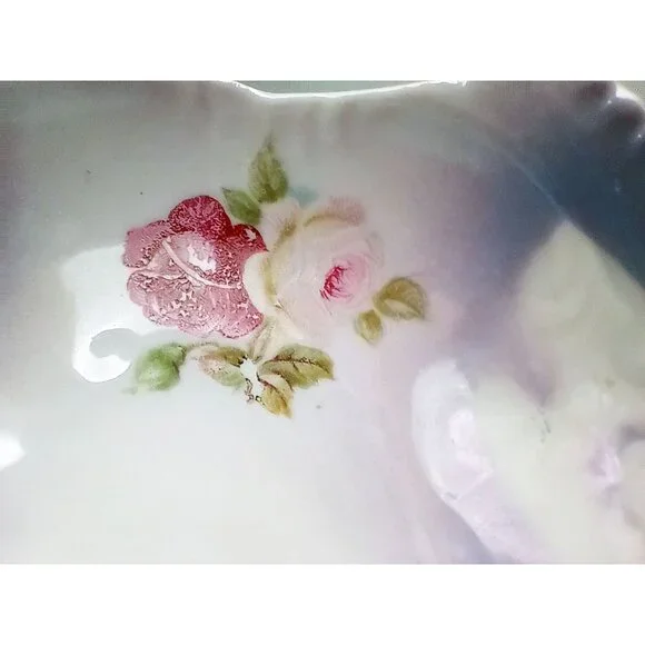 Lusterware Relish Tray Handles Rose Floral Porcelain Dish Vintage German 9.5" - Picture 10 of 15